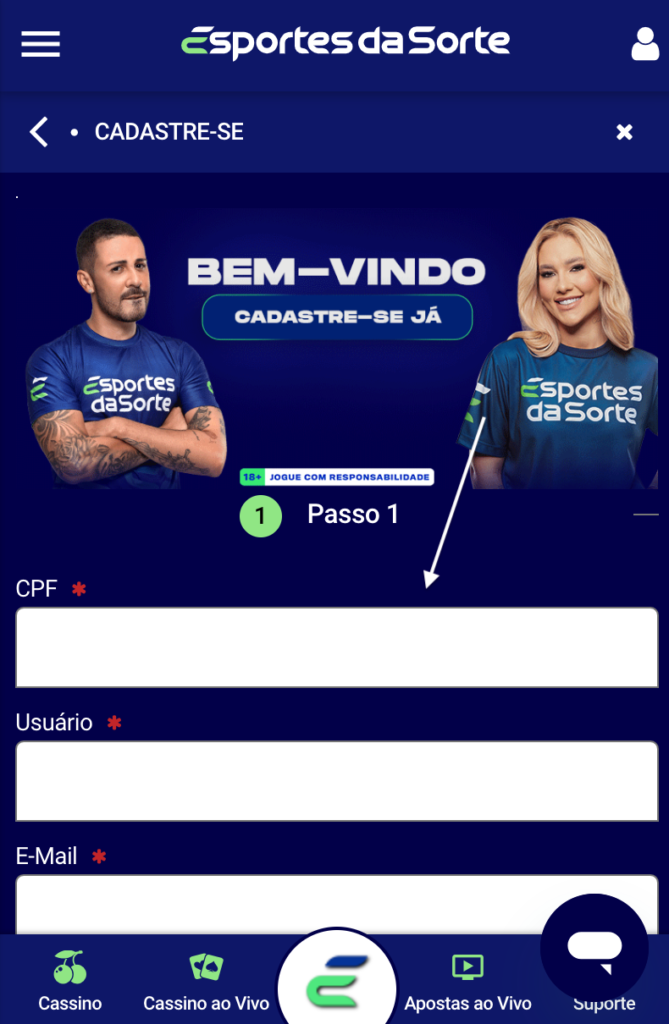 Como se registrar Esportes da Sorte